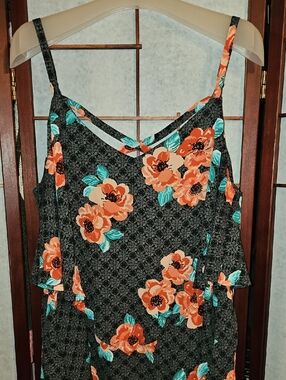 torrid Black Floral Tank with Orange Flowers